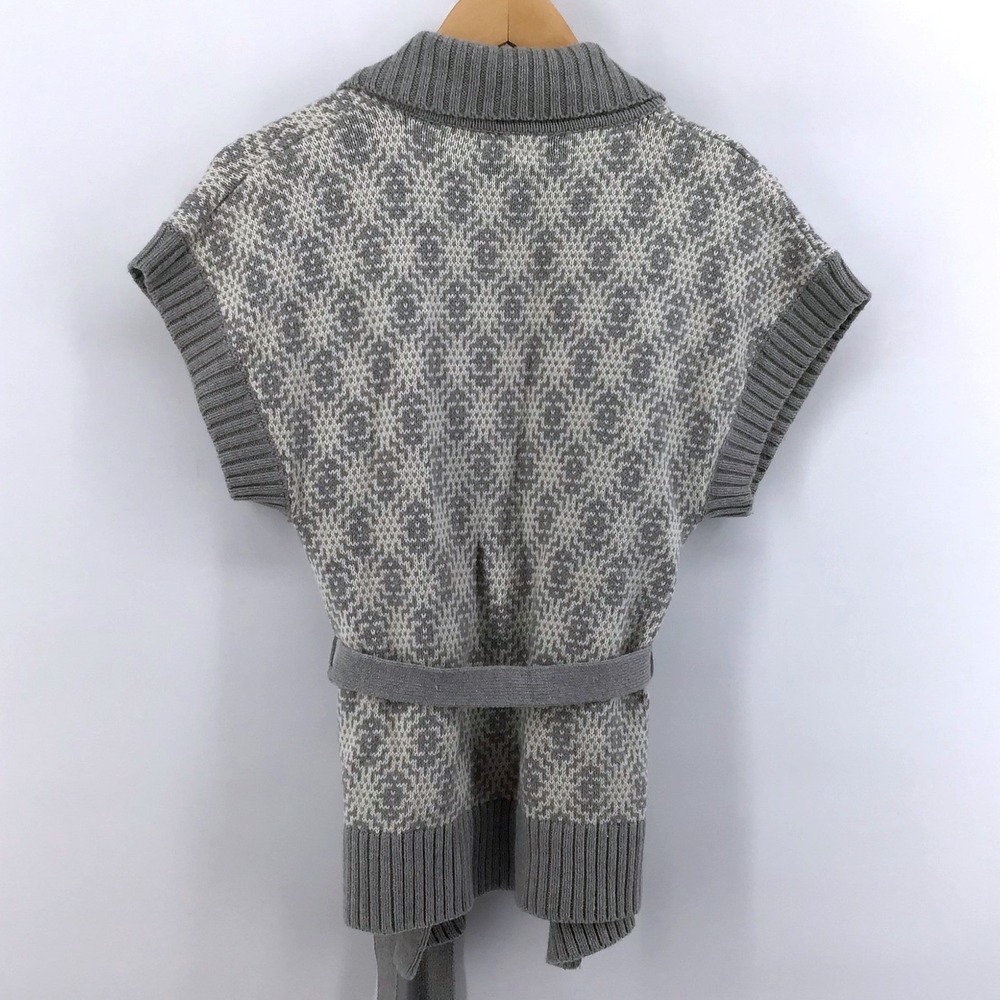 Banana Republic Women Cream Fair Isle Short Sleeve Belted Cardigan Sweater Small - Picture 4 of 7